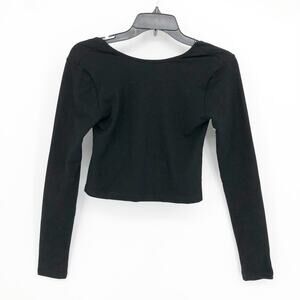 Edikted Womens Haven Open Back Top Small Stretch Long Sleeve Round Neck Cropped